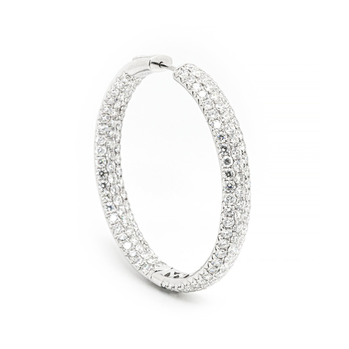 Multi-Row Pave Diamond Hoop Earring, 18k White Gold