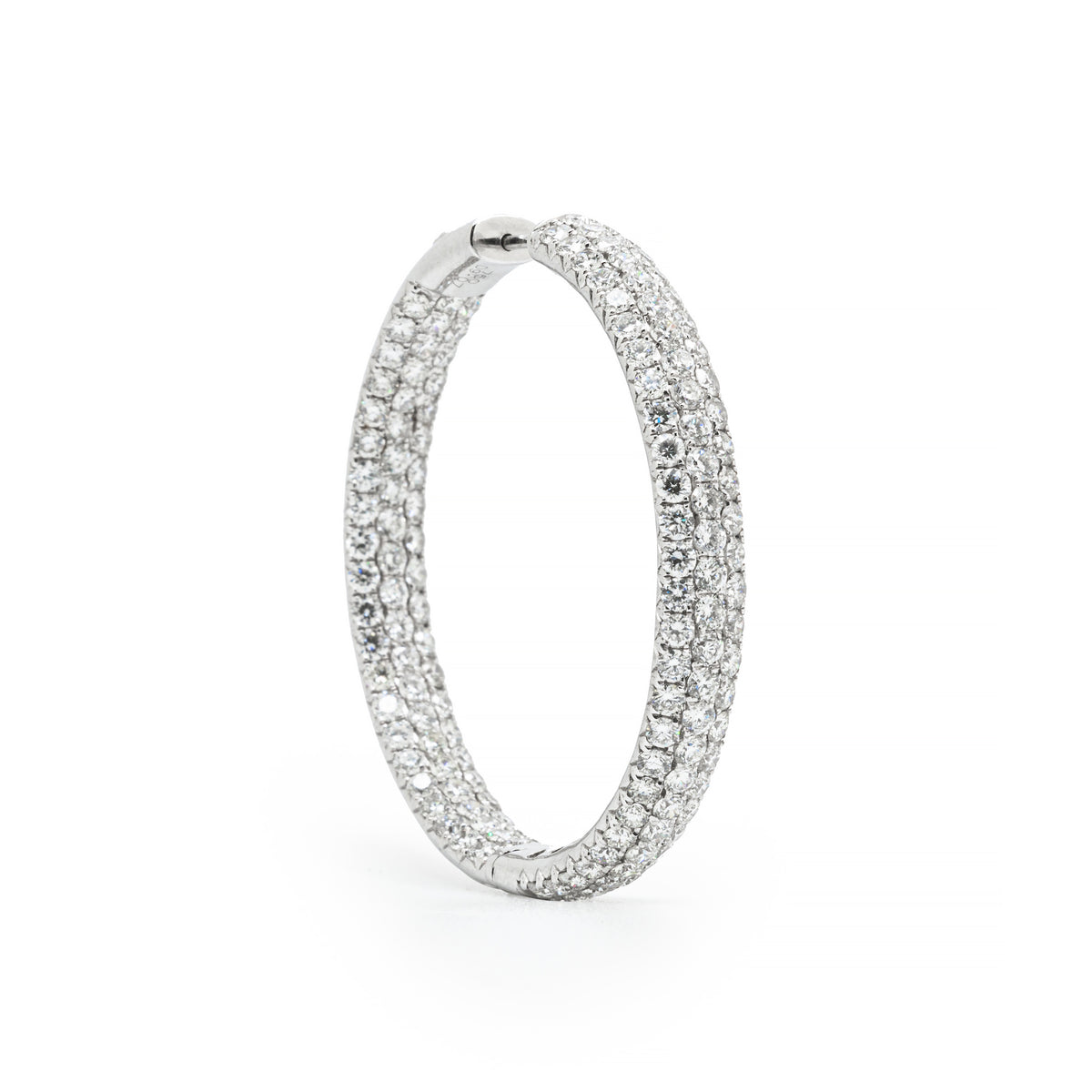 Multi-Row Pave Diamond Hoop Earring, 18k White Gold