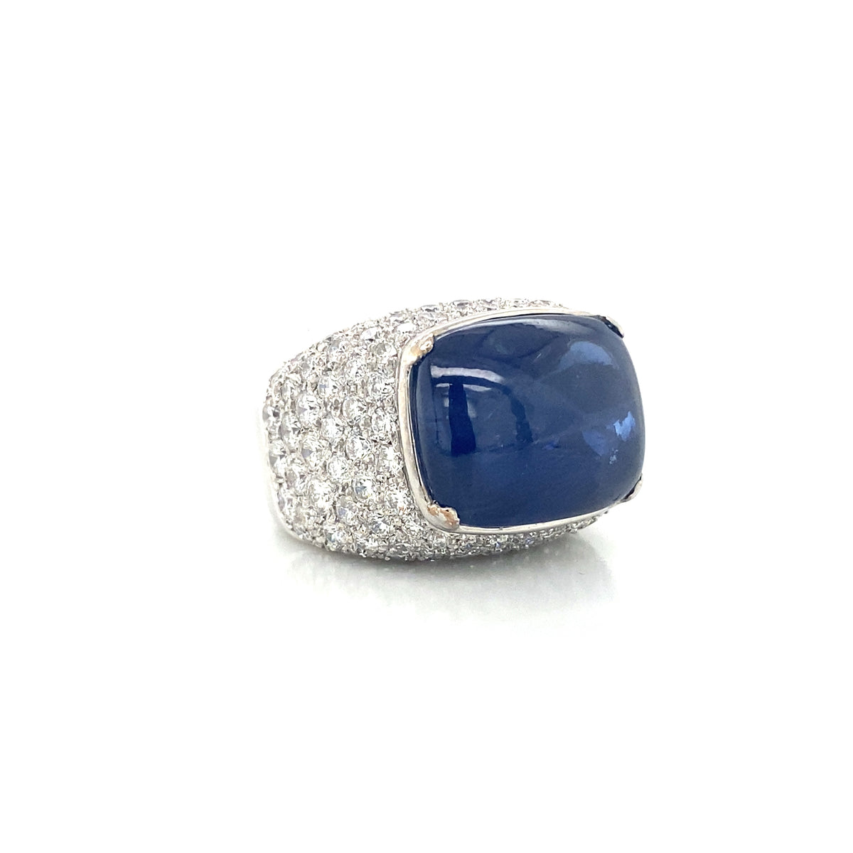 Sapphire Cabochon Diamond Ring, 18k White Gold