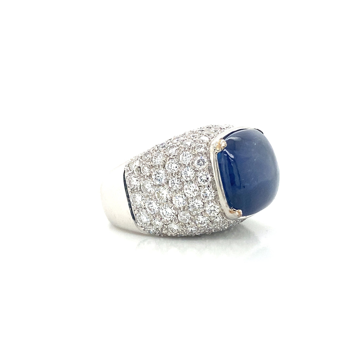 Sapphire Cabochon Diamond Ring, 18k White Gold
