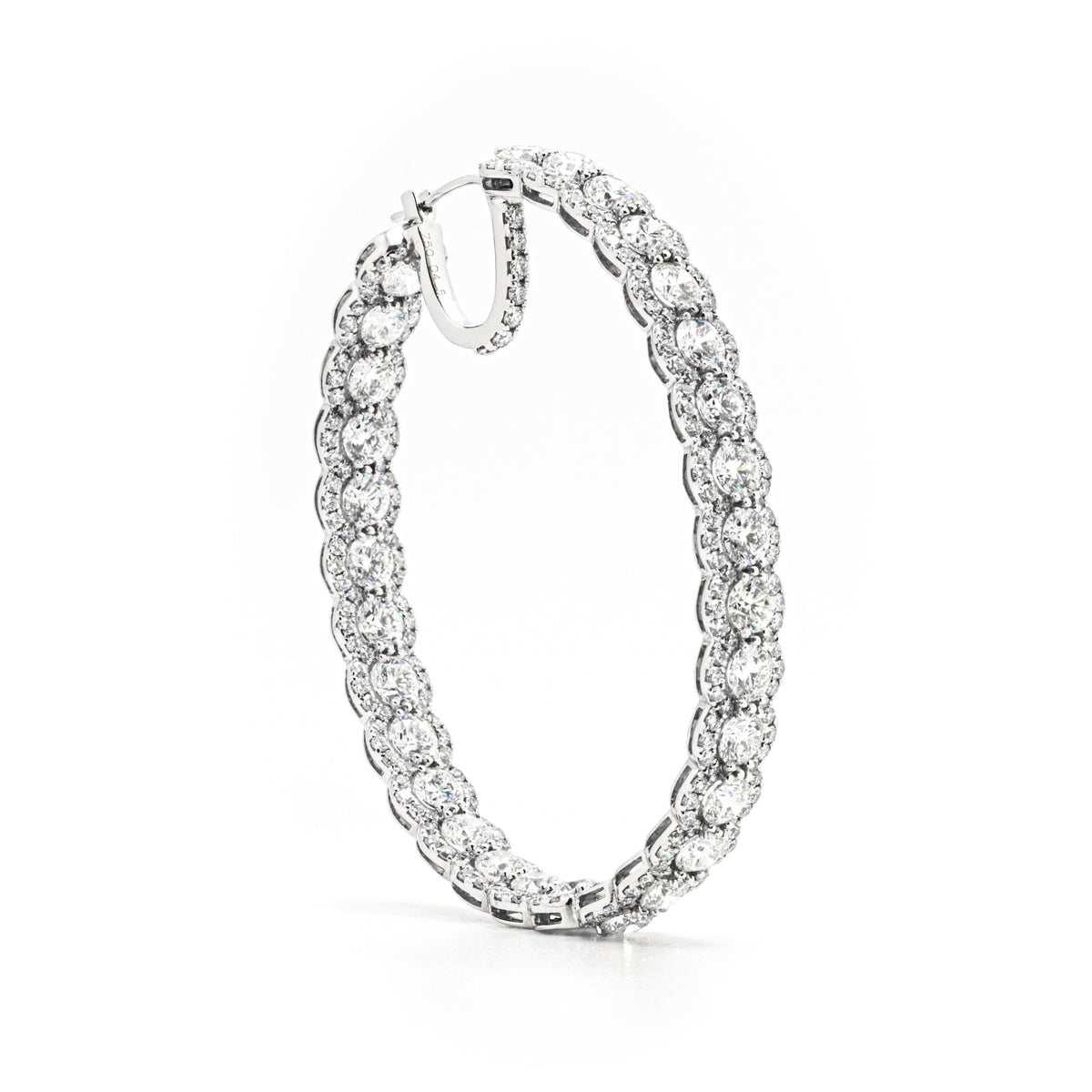 Diamond Halo Hoop Earrings, 18k White Gold