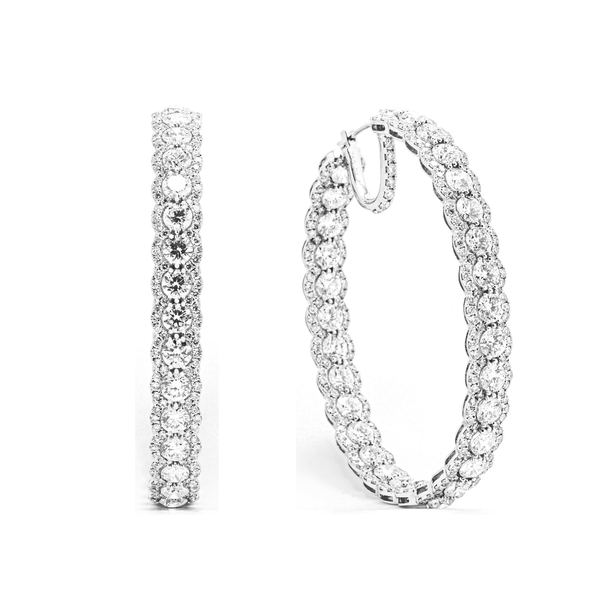 Diamond Halo Hoop Earrings, 18k White Gold