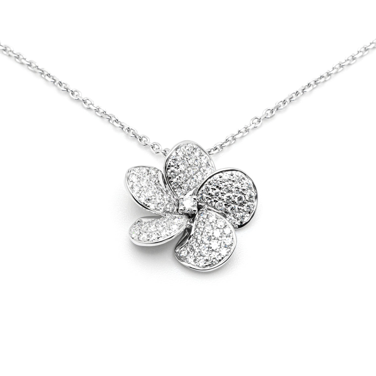 Diamond Flower Pendant, 18k White Gold