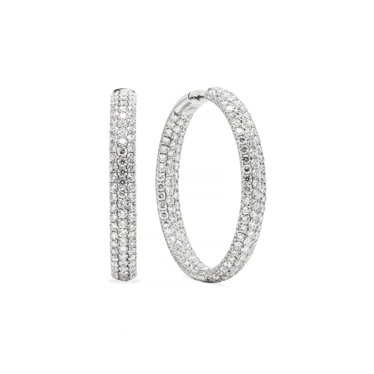 Multi-Row Pave Diamond Hoop Earring, 18k White Gold