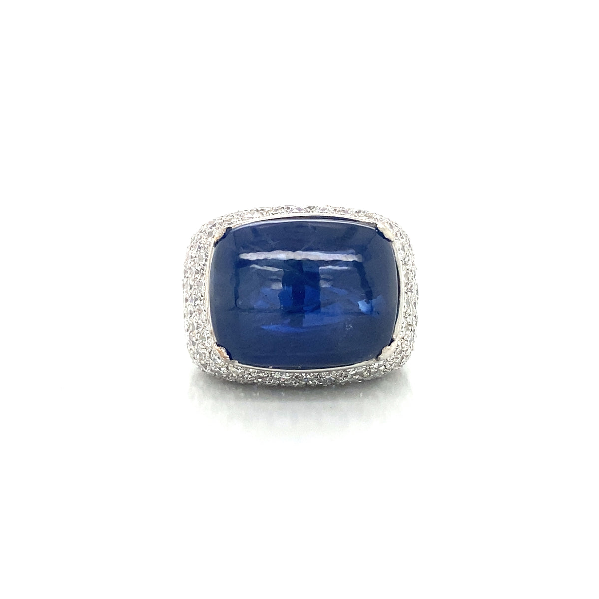 Sapphire Cabochon Diamond Ring, 18k White Gold